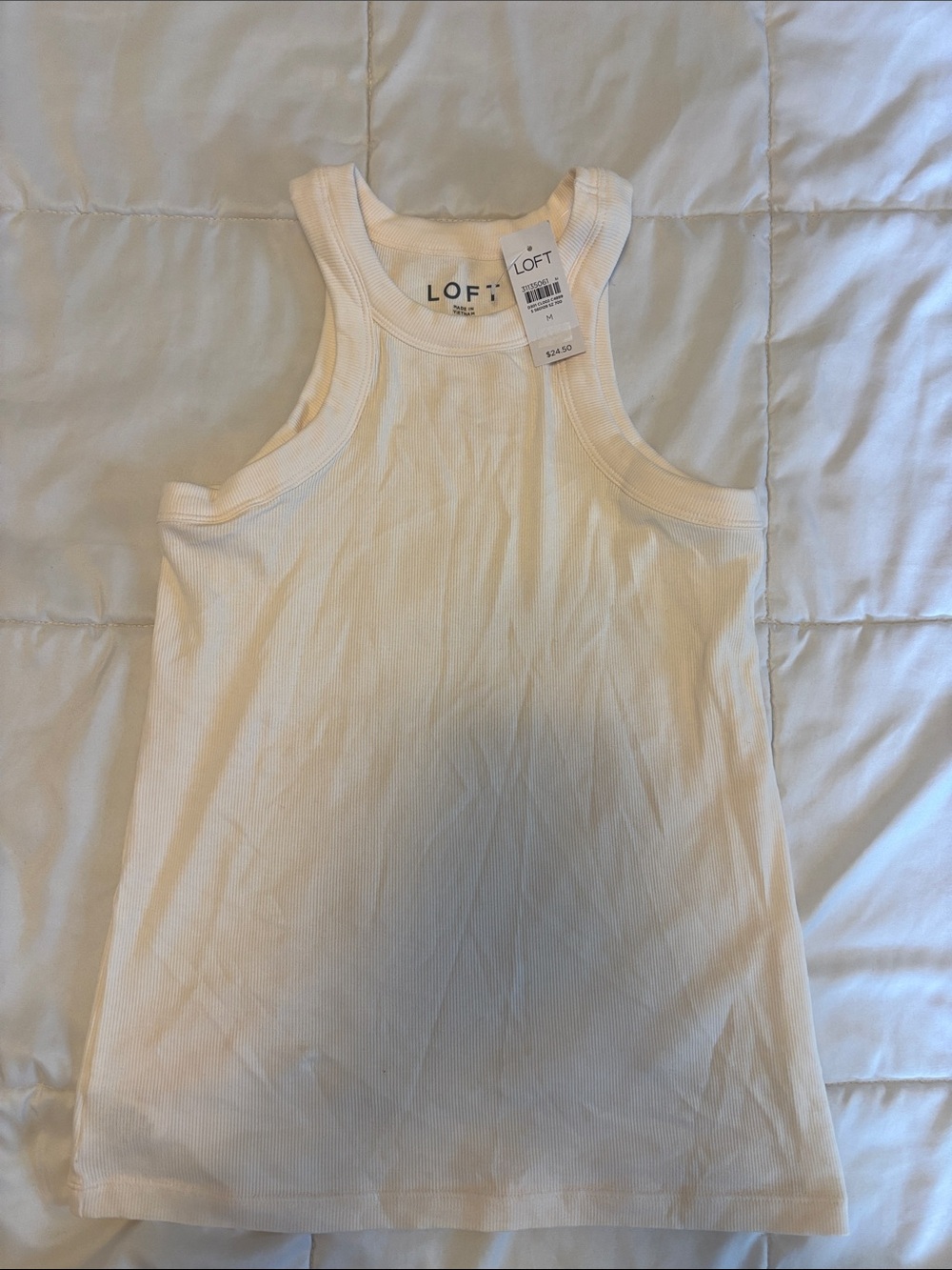LOFT Cream Ribbed Racerback Tank Top